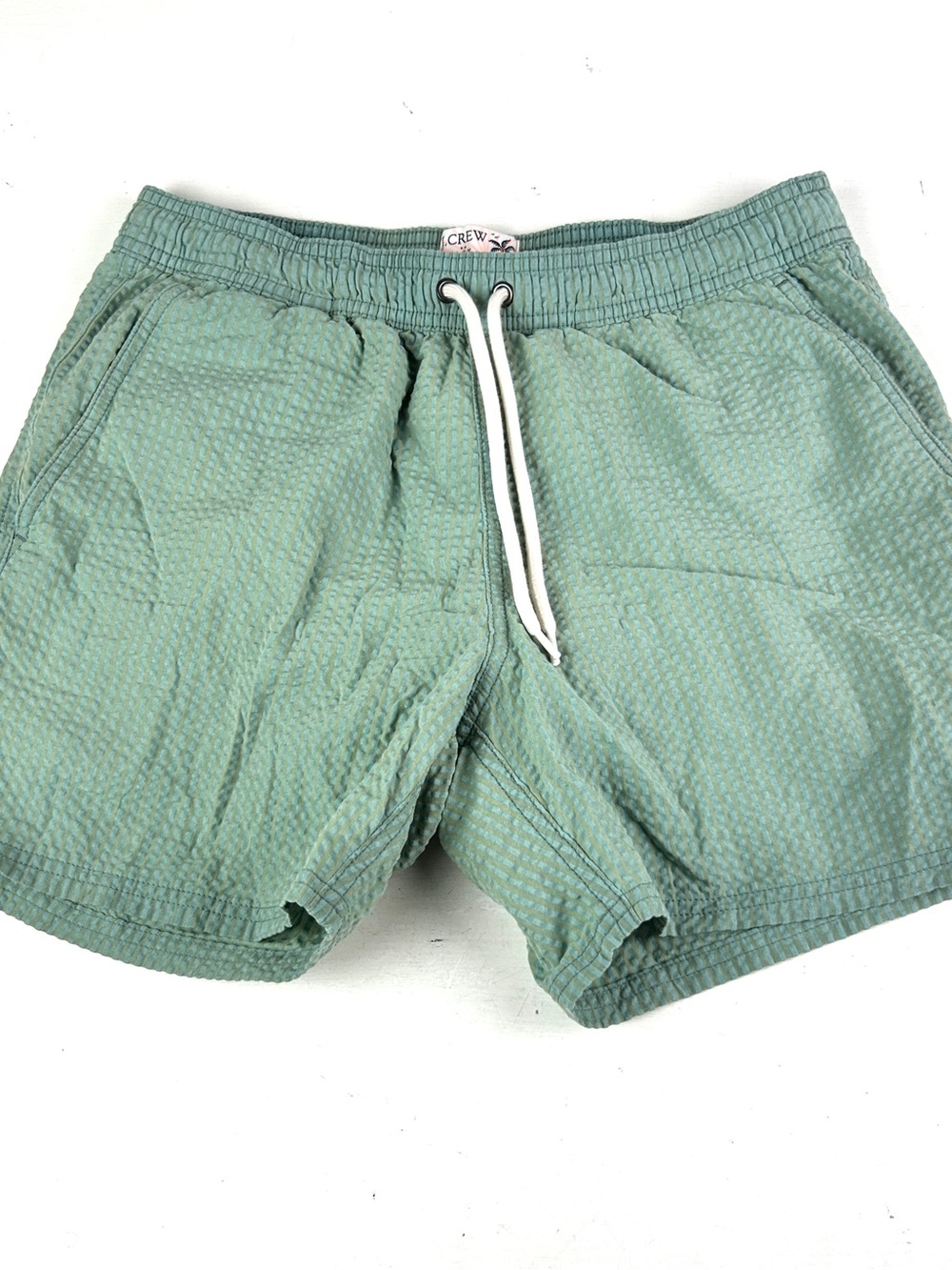 J Crew Flex Swimwear Shorts Mens Small Green Blend seersucker Lined